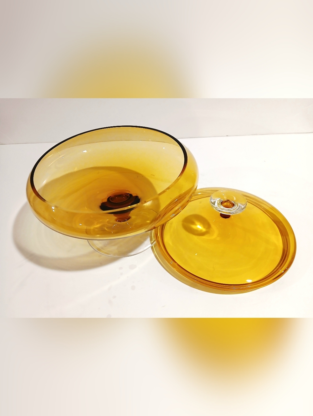 Vintage Amber Glass Covered Compote Dish - Picture 5 of 7